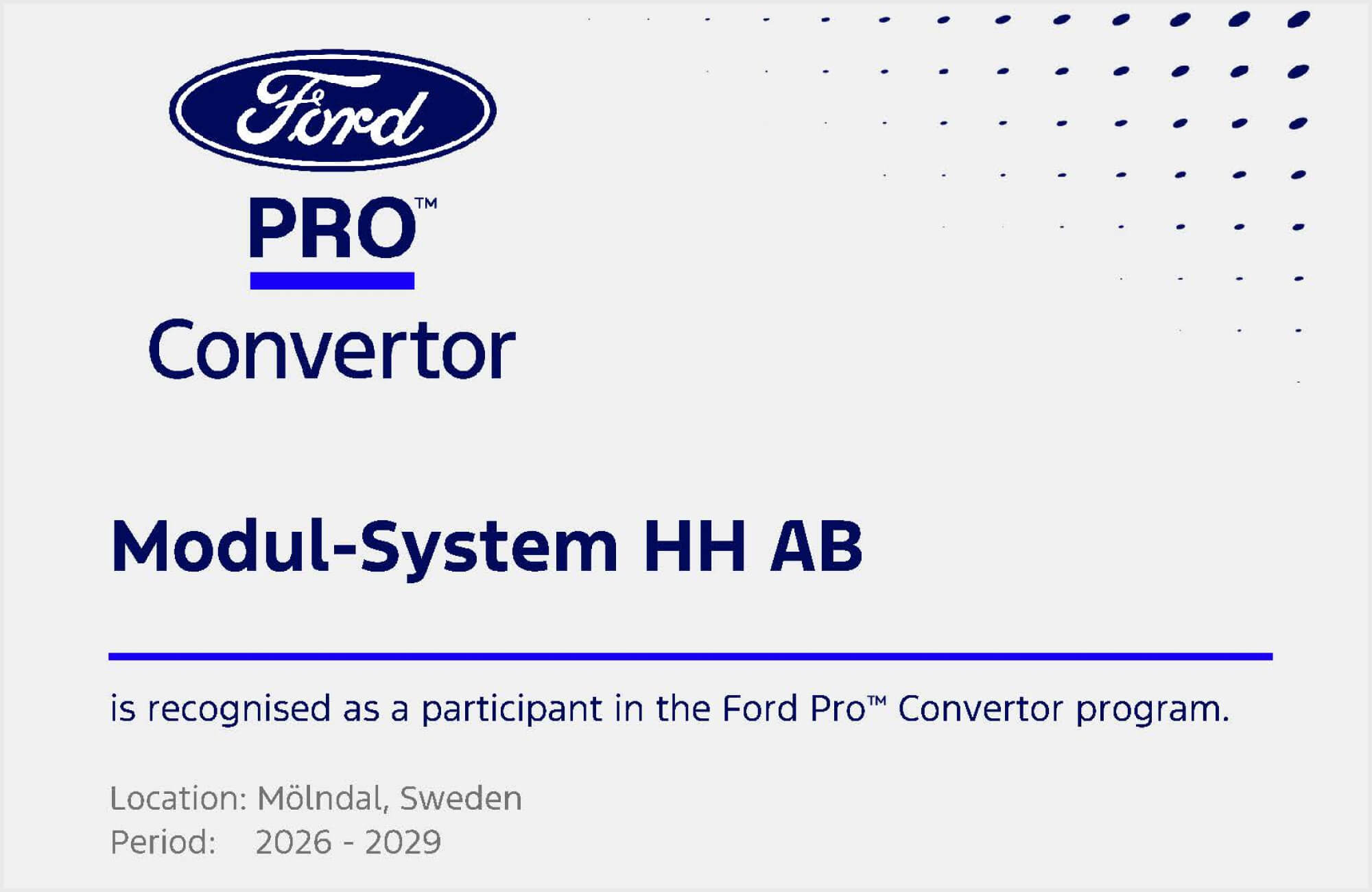 Modul-System, Mölndal, continues as Ford Pro Converter Partner